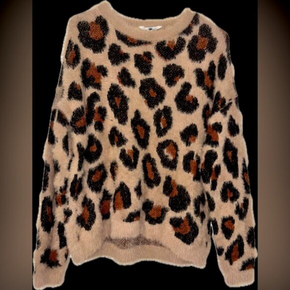 Time and Tru Sweaters - Timeless and Tru Cream and Black Cowl Neck Sweater in Leopard Mohair perfect